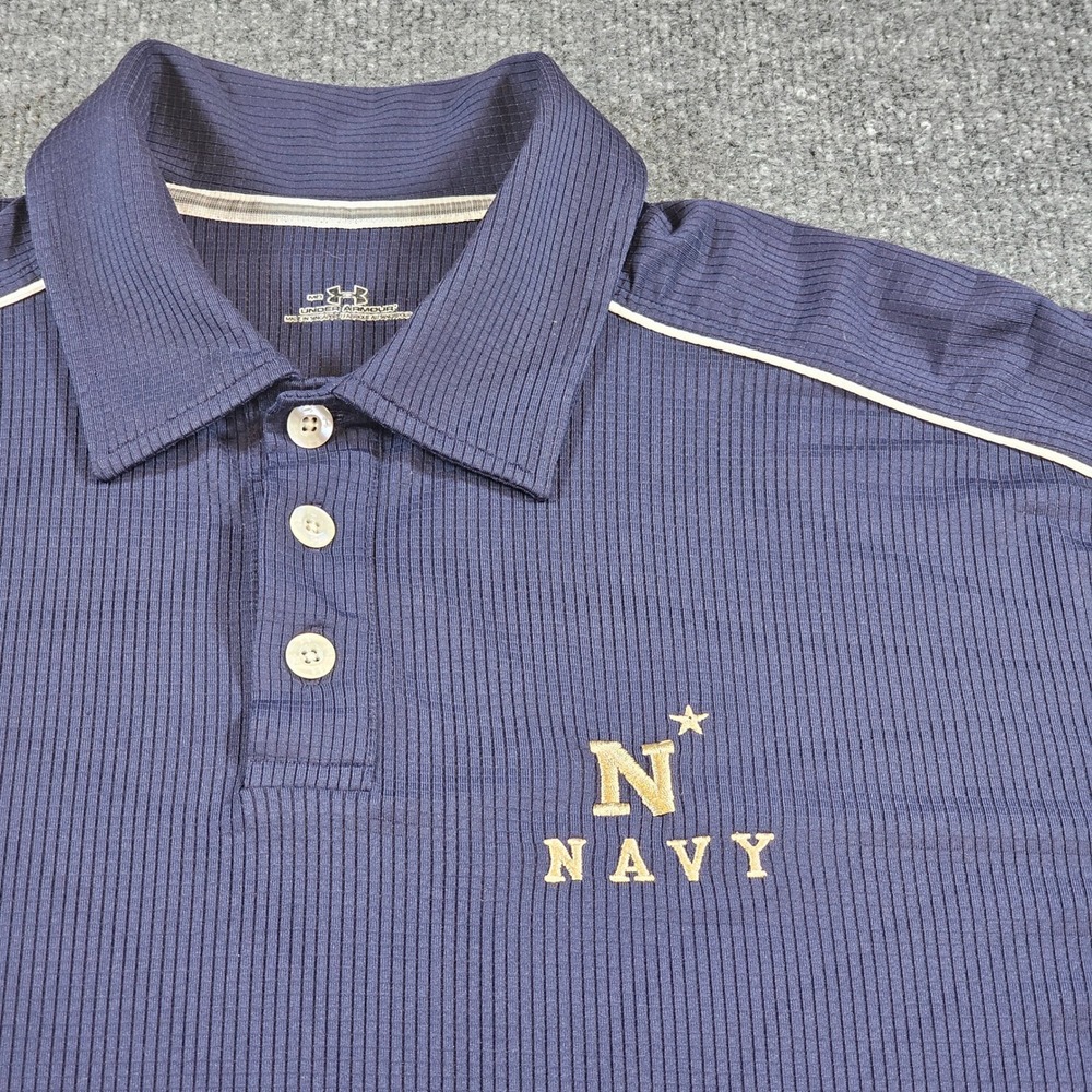 Navy Mens Under Armour XL Blue Polo Shirt US Naval Academy Golf Performance